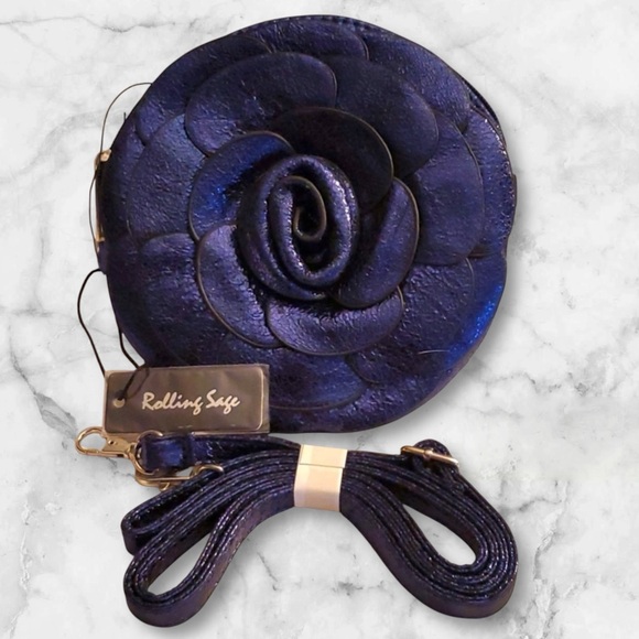 Metallic Blue Flower Crossbody - Rolling Sage - Picture 1 of 2